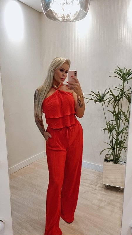 Conjunto Vivian 3D Plissado Vermelho