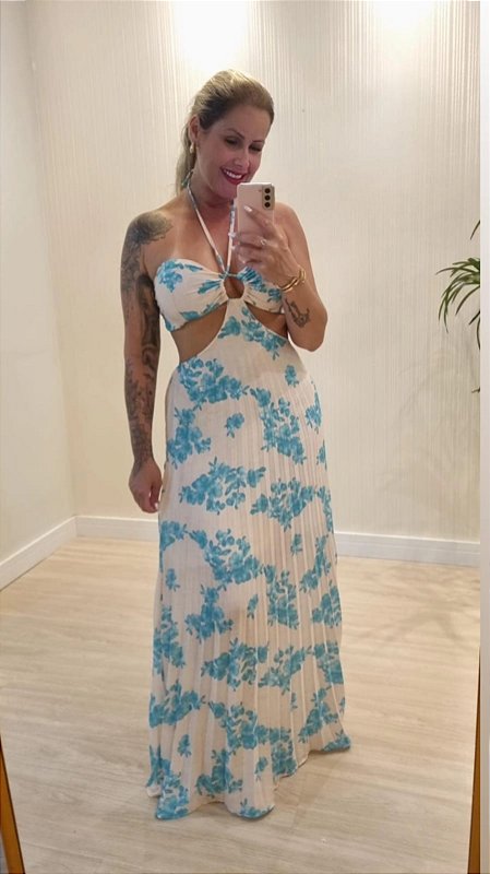 Vestido Longo Estampado Azul Amélia U