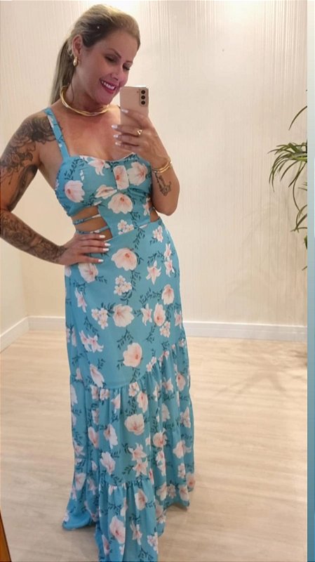 Vestido Longo Estampado Esther Azul