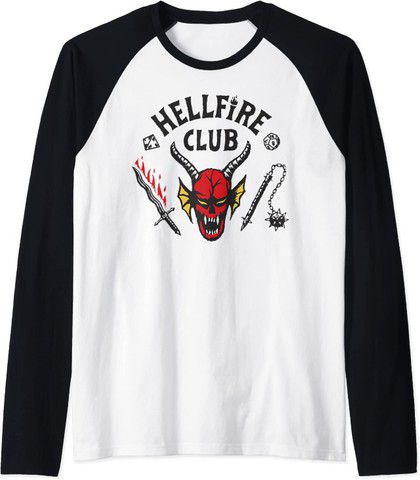 Camiseta Stranger Things Hellfire - Raglan cinza Geek Série