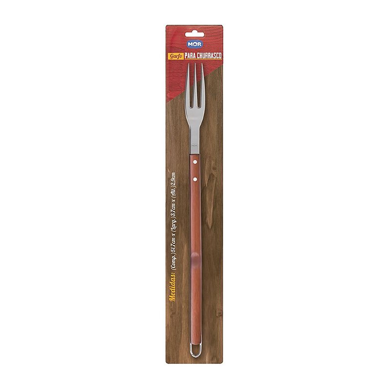 Garfo Campeiro Para Churrasco 11'' Aço Carbono 1070, Cabo Madeira