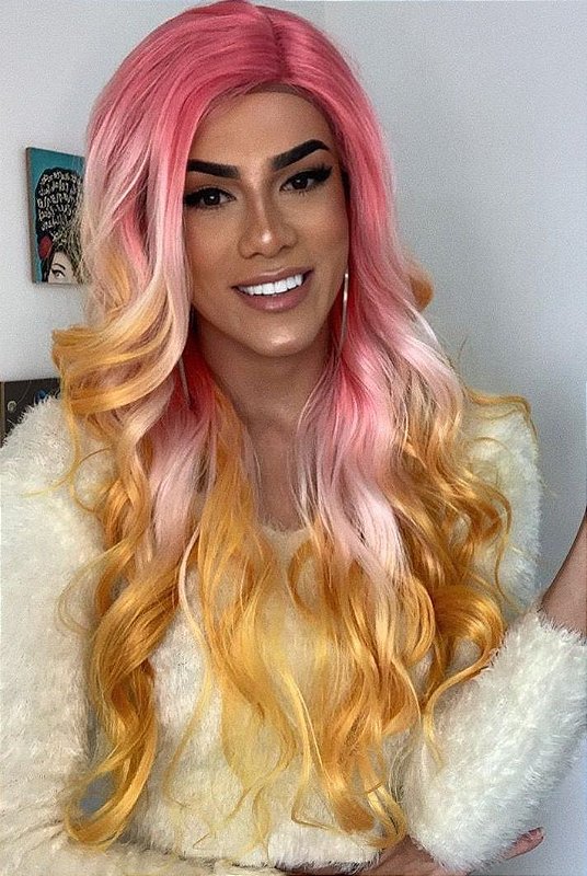 Lace Front Cotton Candy Ondulada Rosa Pastel e Mechas Coloridas 65 cm -  Kira Perucas - Loja de Lace Fronts, Perucas e Acessórios