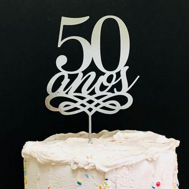 Topo de Bolo 50 Anos Glitter Prata Sonho Fino Rizzo Confeitaria - Rizzo  Embalagens