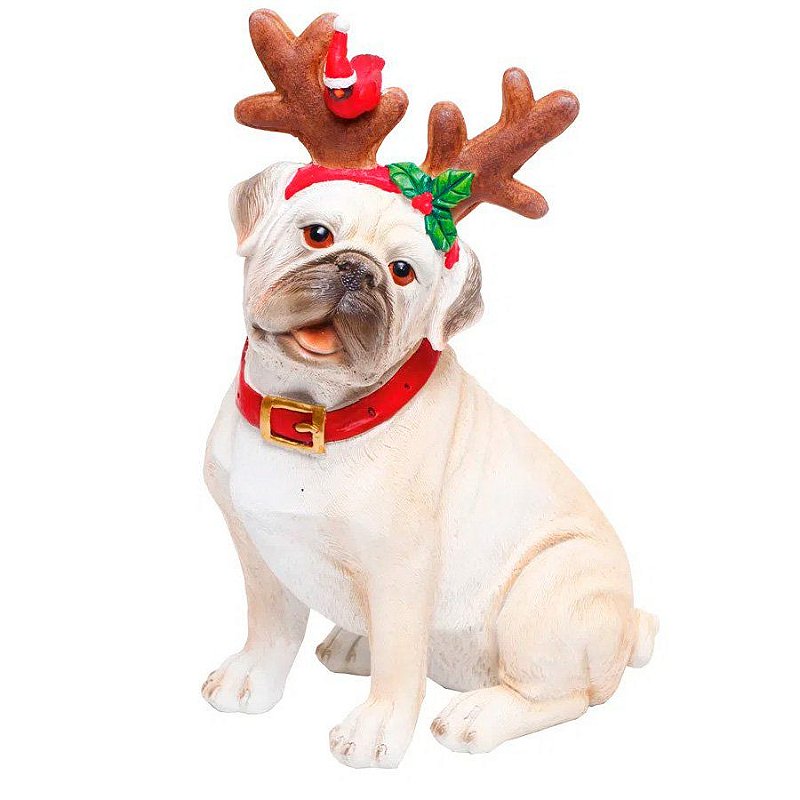 Cachorro Pug com Chifres - Decoração Natalina - 1 unidade - Cromus