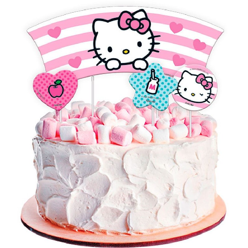 Topo de Bolo - Cenário Hello Kitty - 4 unidades - Festcolor