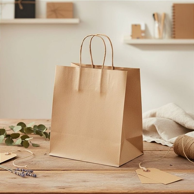 Sacola de Papel Kraft - Natural - 20x13,5x22cm - 10 unidades