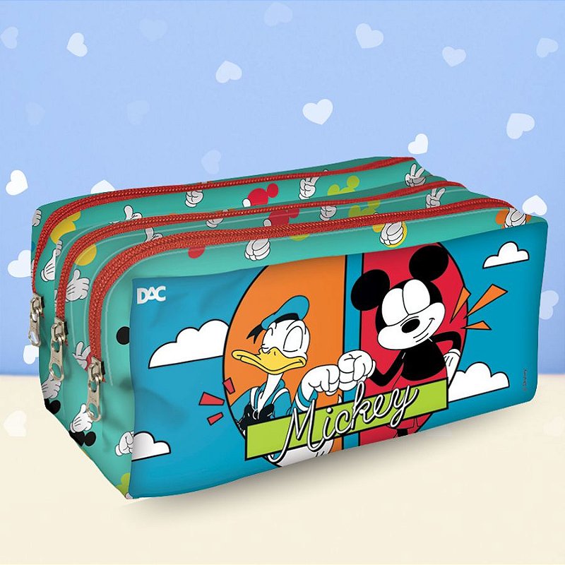Estojo Triplo com Zíper - Mickey Mouse - 19x11cm - Disney Original