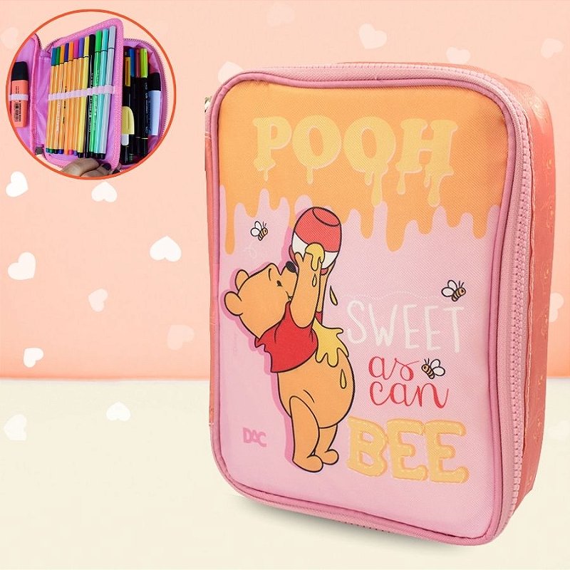 Estojo Box com Zíper Tratorado - Ursinho Pooh Laranja - 22x17cm
