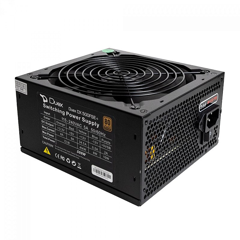 FONTE DUEX 500FSE+, 500W, 80 PLUS BRONZE, PFC ATIVO, DX 500FSE+