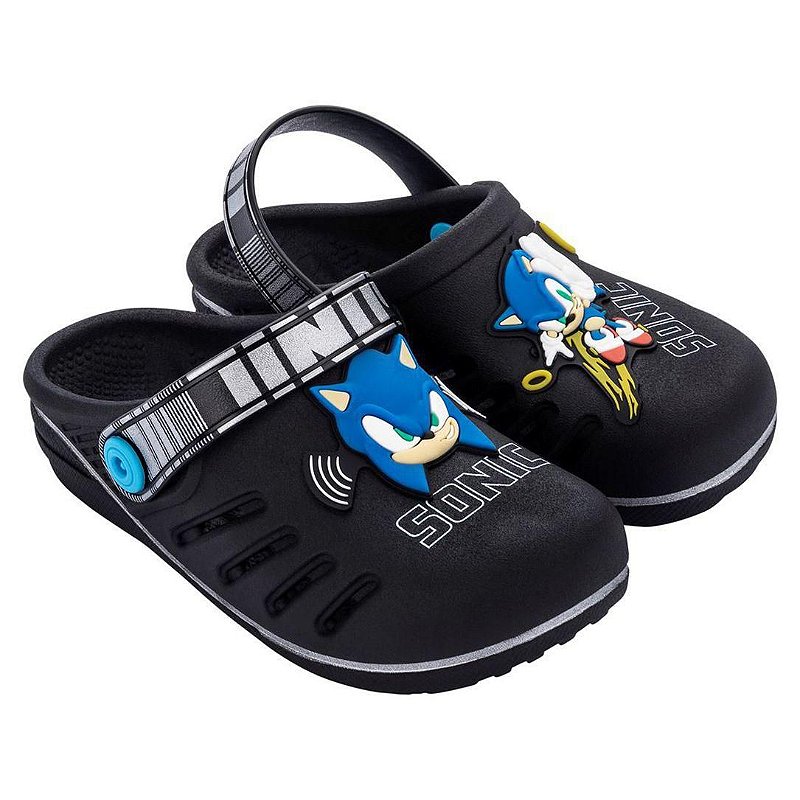 Tênis Infantil Masculino Slip On Personagem Sonic Carros Preto Básico +  Chinelo