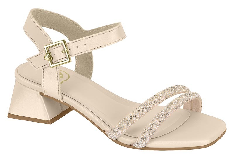 Sandália Infantil Menina Molekinha Salto Tira Ostra- Creme/Cristal