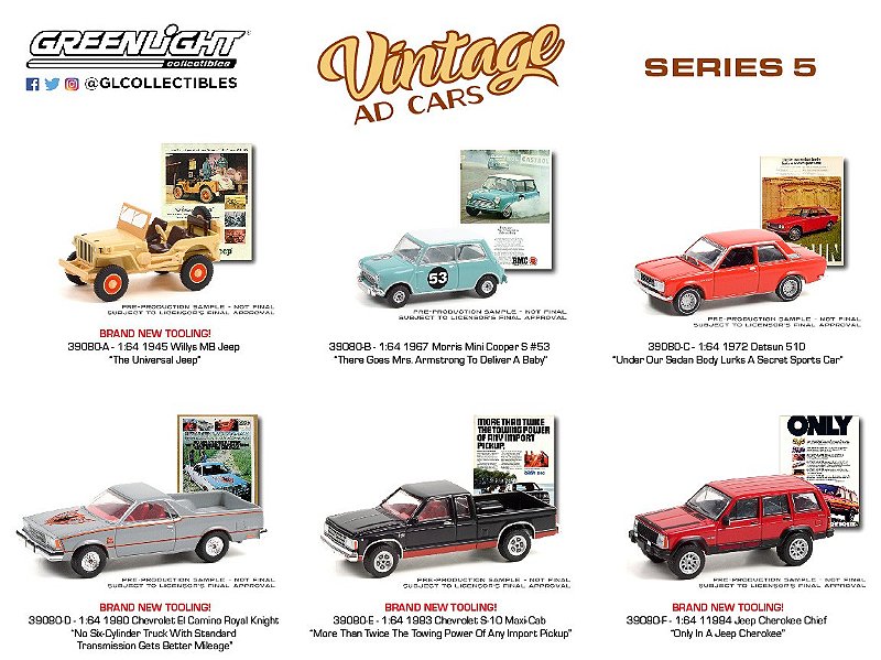 1/64 GREENLIGHT SORTIMENTO VINTAGE AD CARS SERIE 5