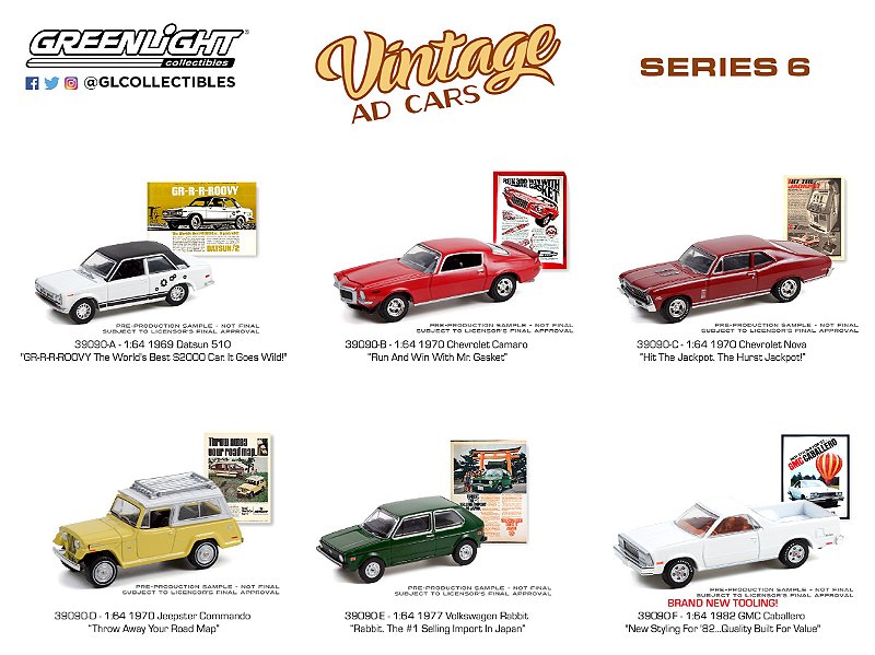 1/64 GREENLIGHT SORTIMENTO VINTAGE AD CARS SERIE 6