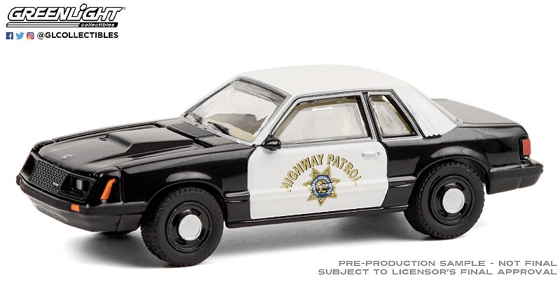 1/64 GREENLIGHT HOT PURSUIT 1985 FORD MUSTANG SSP CALIFORNIA HIGHWAY PATROL