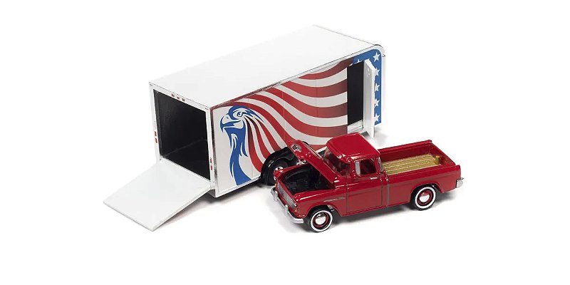 1/64 JOHNNY LIGHTNING 1955 CHEVY CAMERO + TRAILER