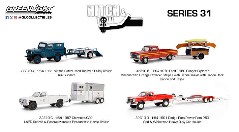 1/64 GREENLIGHT  SORTIMENTO HITCH & TOW SERIES 31
