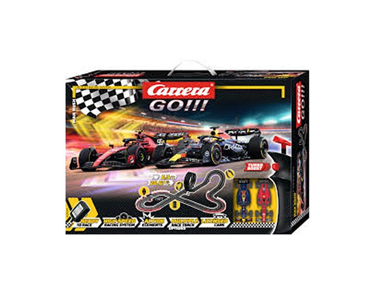 1/43 PISTA ELETRICA CARRERA GO !!! MAX RUSH FORMULA 1 FERRARI x REDBULL 6,3 METROS