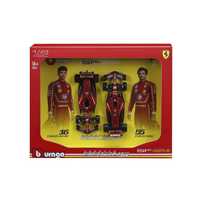 1/43 F-1 2024 FERRARI SF-24 PACK COM 2 CARROS / PILOTOS #16 LECLERC E #55 SAINZ