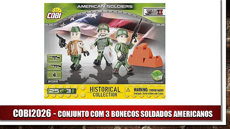 CONJUNTO COM 3 BONECOS SOLDADOS AMERICANOS