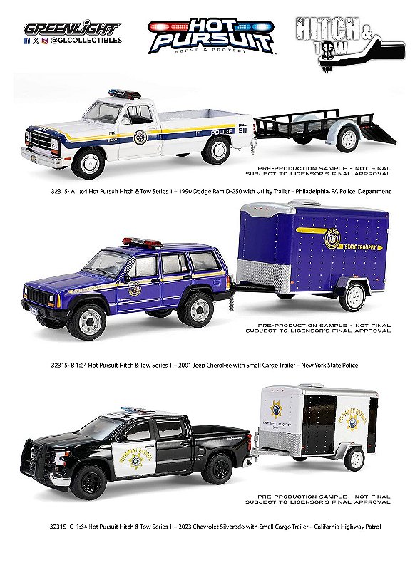 1/64 GREENLIGHT SORTIMENTO HOT PURSUIT HITCH & TOW SERIES 1 HOBBY EXCLUSIVE