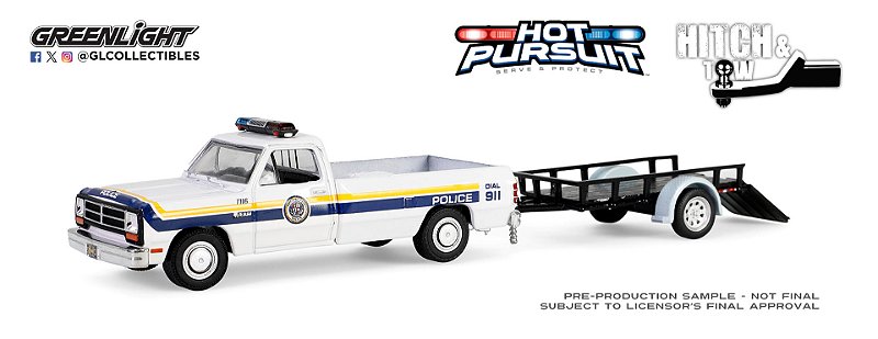 1/64 GREENLIGHT 1990 DODGE RAM HOT PURSUIT HITCH & TOW SERIES 1 HOBBY EXCLUSIVE