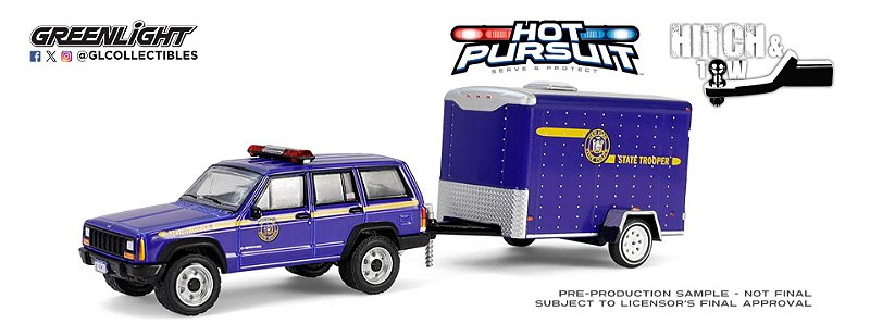 1/64 GREENLIGHT 2001 JEEP CHEROKEE HOT PURSUIT HITCH & TOW SERIES 1 HOBBY EXCLUSIVE