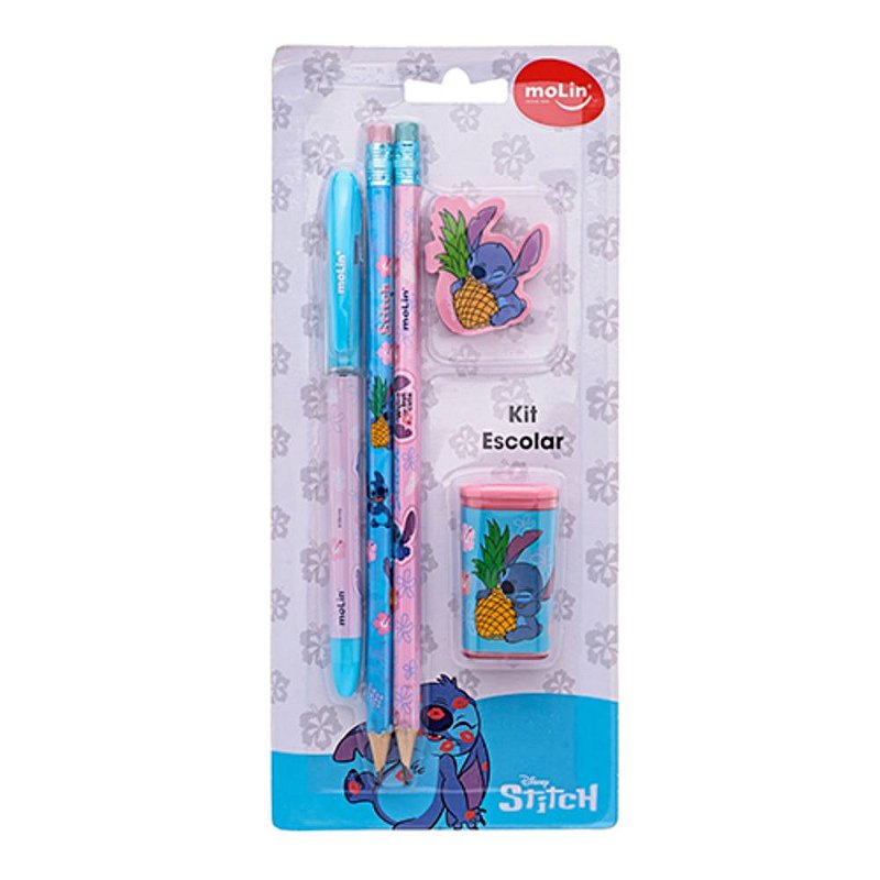 KIT ESCOLAR STITCH ROSA C/5 UN MOLIN - GRAFITTE - Papelaria Grafitte