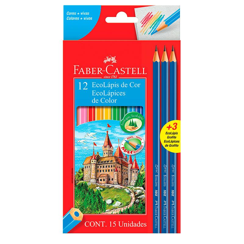 LAPIS DE COR FABER-CASTELL 12 CORES +3 METÁLICOS - Grafitte - Papelaria  Grafitte