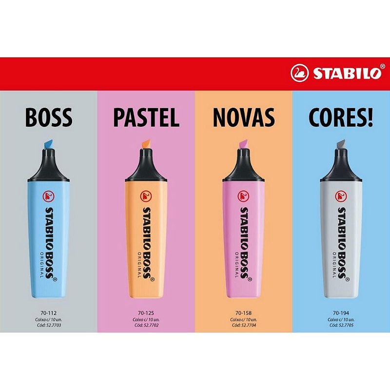 Marca Texto Stabilo Boss Cores Novas Pastel c/4un - Papelaria Grafitte -  Papelaria Grafitte | Papelaria para inspirar!