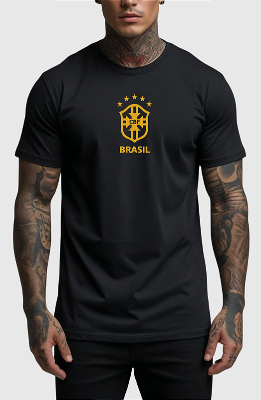 CAMISETA MASCULINA ALGODÃO PREMIUM - BRASIL BLACK