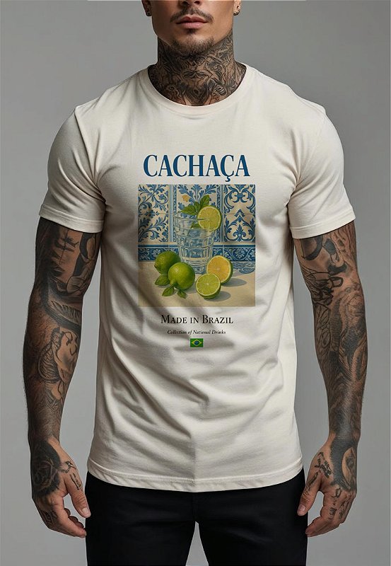 CAMISETA MASCULINA ALGODÃO PREMIUM - CACHAÇA OFF