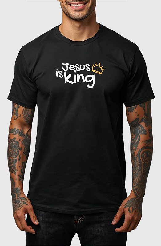 CAMISETA MASCULINA ALGODÃO PREMIUM - JESUS KING BLACK