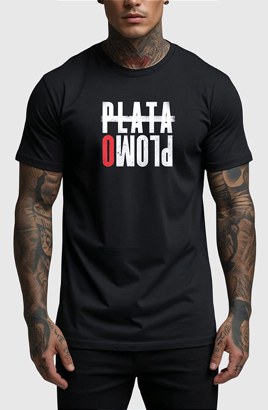 CAMISETA MASCULINA ALGODÃO PREMIUM - PLATA O PLOMO BLACK