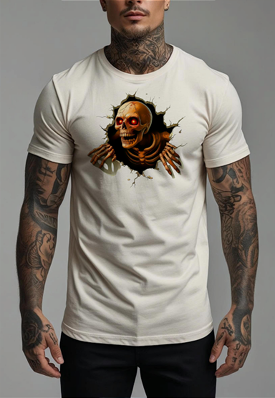 CAMISETA MASCULINA ALGODÃO PREMIUM - CAVEIRA 3D