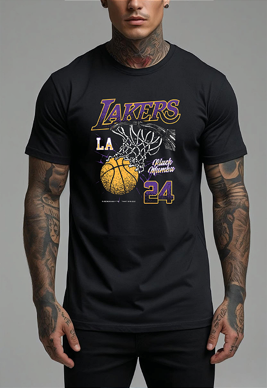 CAMISETA MASCULINA ALGODÃO PREMIUM - LAKERS BLACK