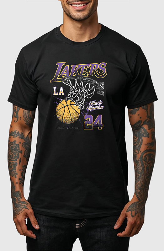 CAMISETA MASCULINA ALGODÃO PREMIUM - LAKERS BLACK