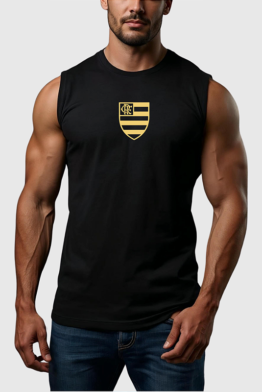REGATA MACHÃO ALGODÃO PREMIUM FLAMENGO ESCUDO DOURADO