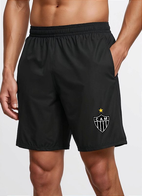 SHORT MASCULINO PRETO DRY FIT ACADEMIA COM BOLSO - ATLETICO MG