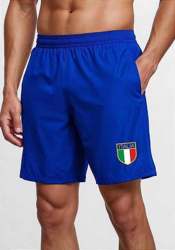 SHORT MASCULINO AZUL DRY FIT ACADEMIA COM BOLSO - ITALIA