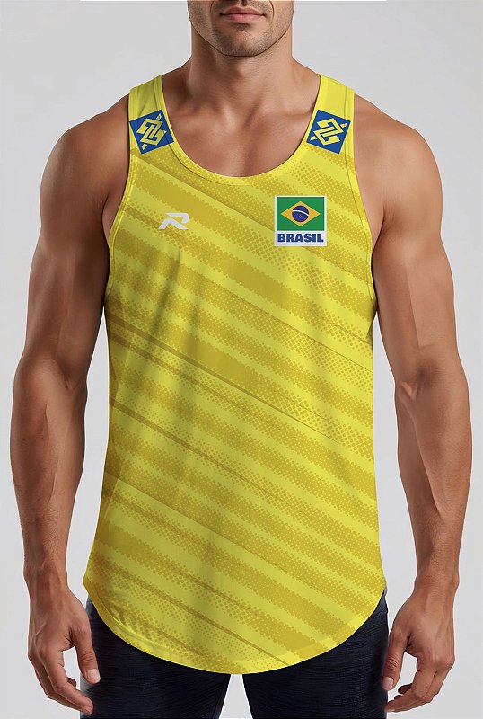 REGATA MASCULINA VOLEI BRASIL AMARELA DRY FIT UV