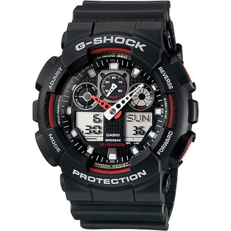 Relógio Casio G-Shock Protection Preto com Detalhes em Vermelho GA-100 ...