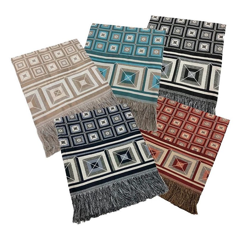 Manta Xale Sofá Decorativa Luxo Dupla Face Jacquard 1,70x1,40m Várias Cores Cairo