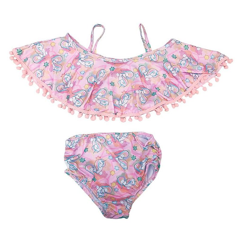 Biquini Infantil Feminino Estampado Com Forro Cropped com Alça Moda Praia Verão 4 ao 10