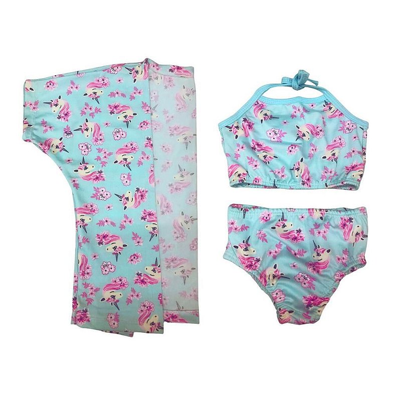 Biquini Infantil Kimono 96% Poliéster 4% Elastano Confortável Resistente Moda Praia Verão Tam.02