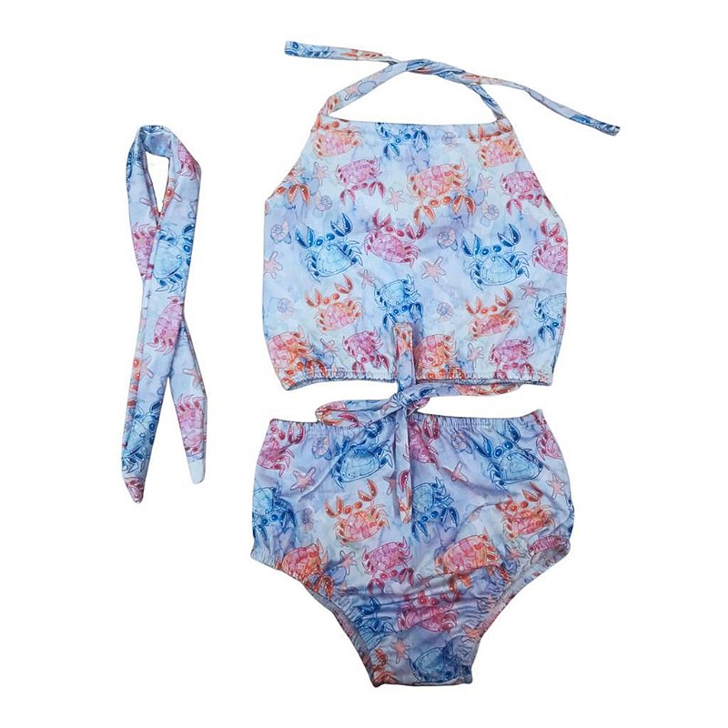 Biquini Maiô Feminino Infantil Moda Praia Resistente Forrado  c/ Faixa de Cabelo Vários Tamanhos