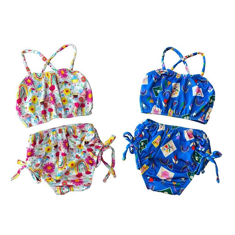 Biquini Infantil Feminino Estampado 2 ao 6 com Poliéster com elastano Forro Resistente