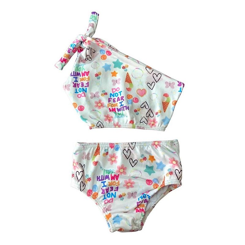 Biquíni Infantil Top Cropped Ombro Só Roupa de Banho Menina Alta Qualidade 2 ao 8