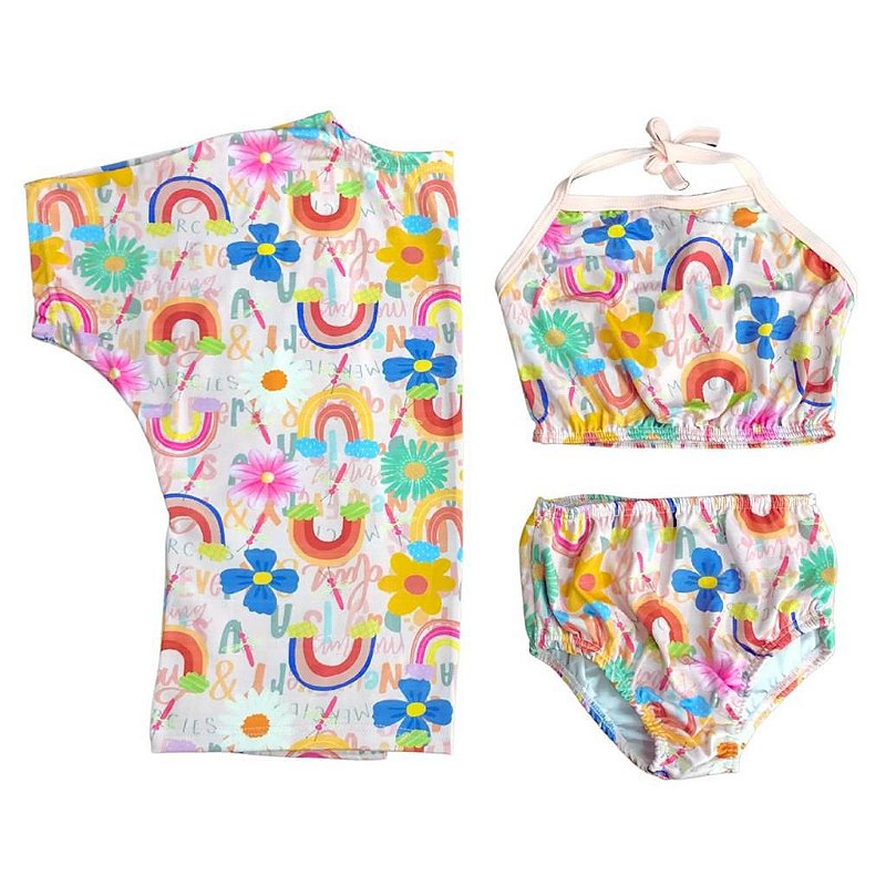 Biquini Infantil Conjunto Kimono Saída De Praia Natação Verão Estampado