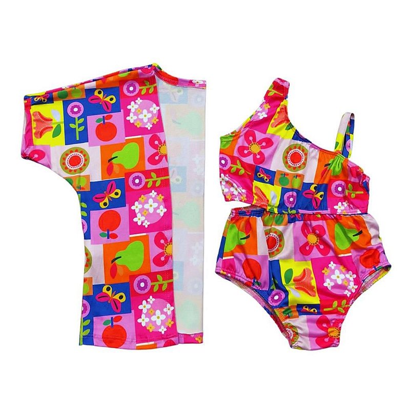Maiô Body Com Kimono Infantil Moda Praia Verão