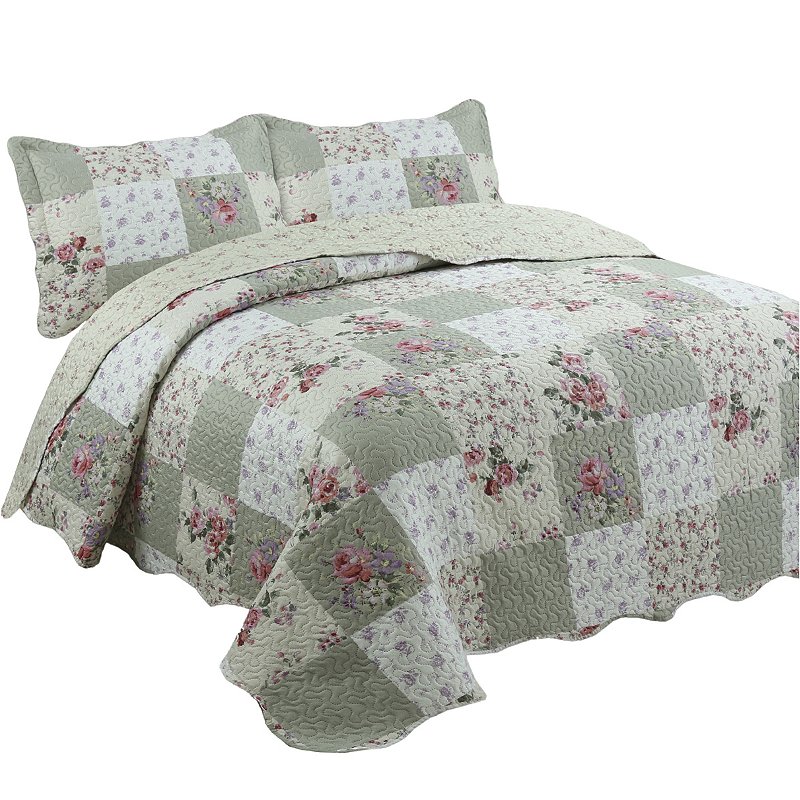 Conjunto Cobre Leito Cama Queen Size Colcha 3 Peças 2,40m x 2,60m Tripoli